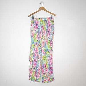 Lilly Pulitzer Linen Palazzo Pants XS Tropical Print Wide Leg Resort Wear